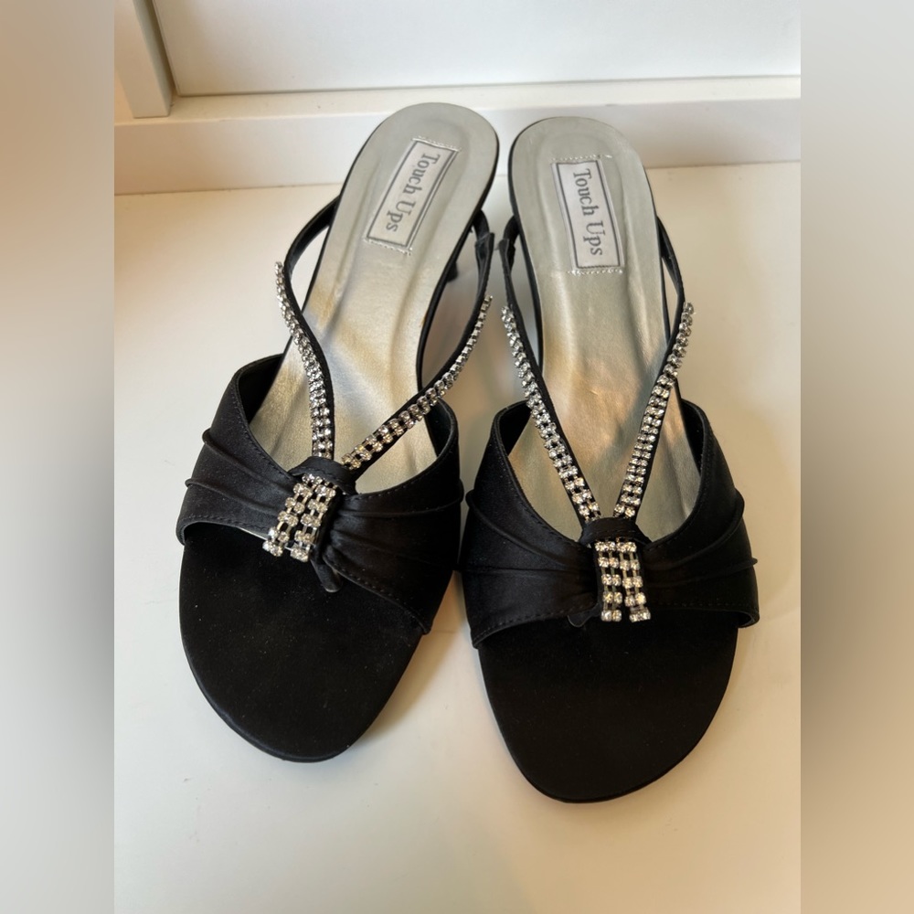 Touch Ups Size 9 Phoebe 279M Black and Rhinestone Peep Toe Heels